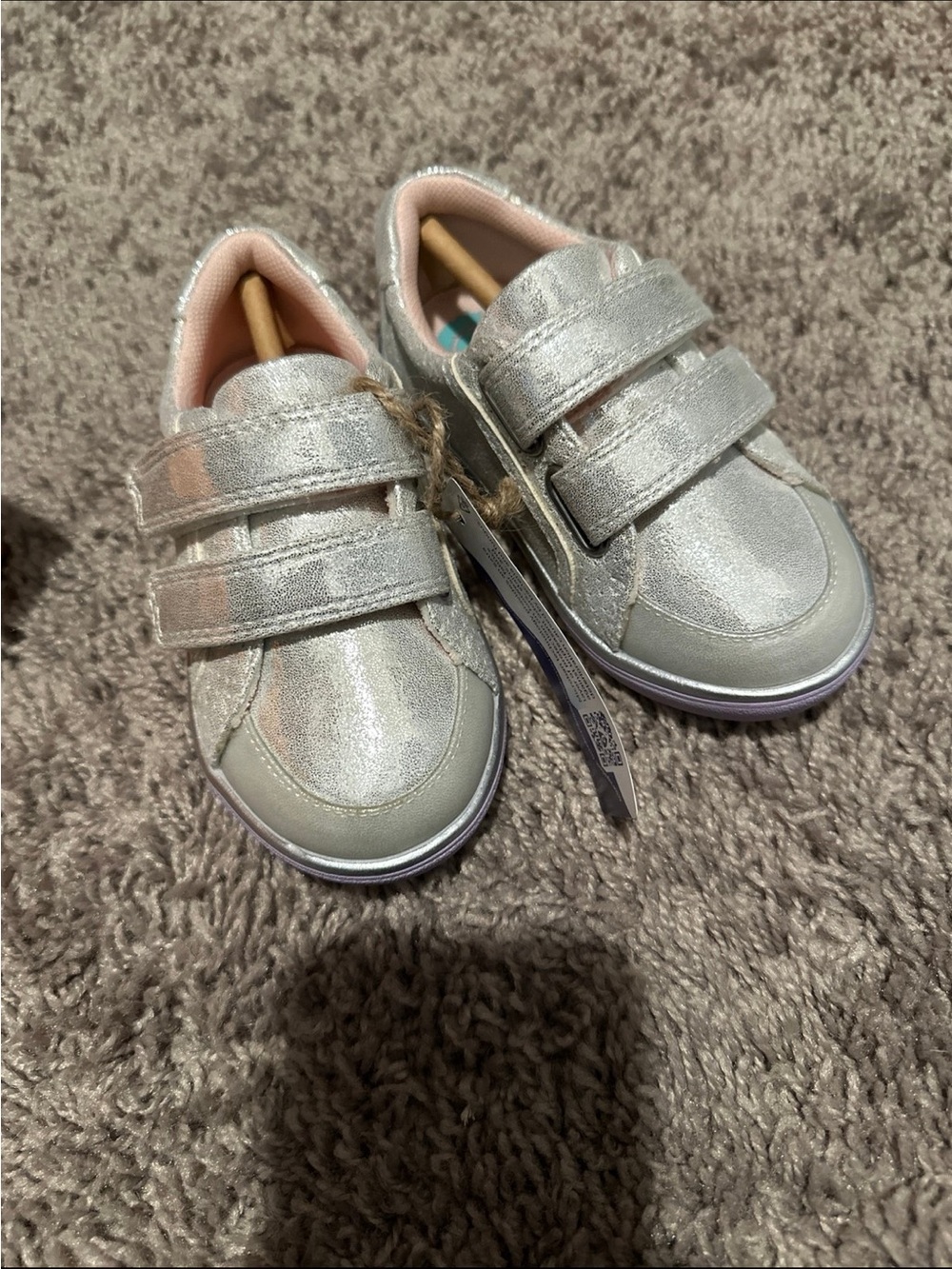 Living Proof silver/ iridescent Glitter Velcro Kids Sneakers with Pink Lining